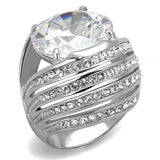 High polished (no plating) Stainless Steel Ring with AAA Grade CZ  in Clear