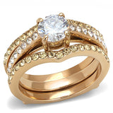 IP Rose Gold(Ion Plating) Stainless Steel Ring with AAA Grade CZ  in Clear