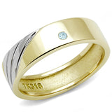 Two-Tone IP Gold (Ion Plating) Stainless Steel Ring with Top Grade Crystal  in Sea Blue