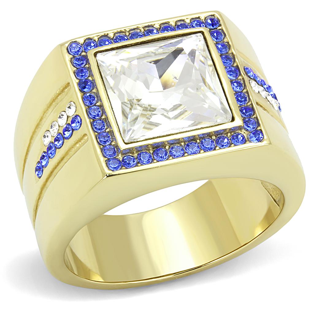 IP Gold(Ion Plating) Stainless Steel Ring with Top Grade Crystal  in Clear