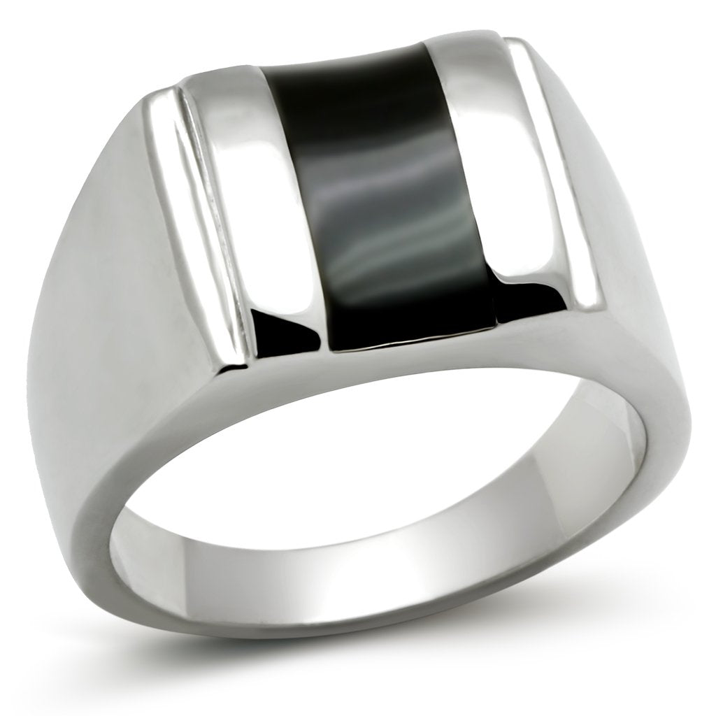 High polished (no plating) Stainless Steel Ring with Epoxy  in Jet
