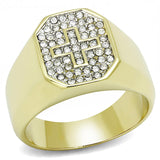 Two-Tone IP Gold (Ion Plating) Stainless Steel Ring with Top Grade Crystal  in Clear