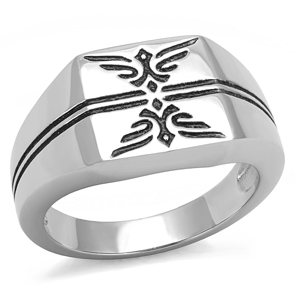 High polished (no plating) Stainless Steel Ring with Epoxy  in Jet