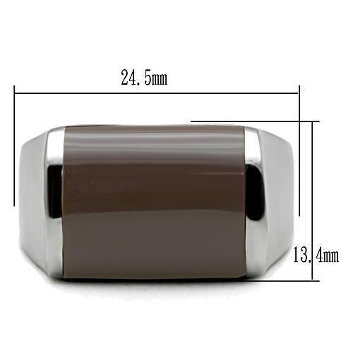 High polished (no plating) Stainless Steel Ring with Epoxy  in Brown