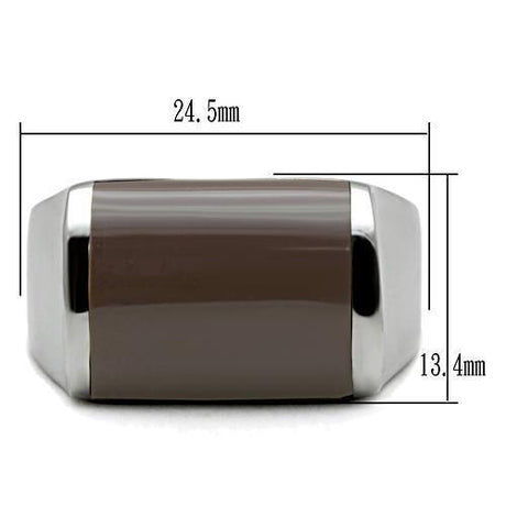 High polished (no plating) Stainless Steel Ring with Epoxy  in Brown