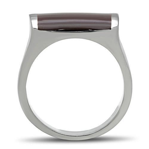 High polished (no plating) Stainless Steel Ring with Epoxy  in Brown