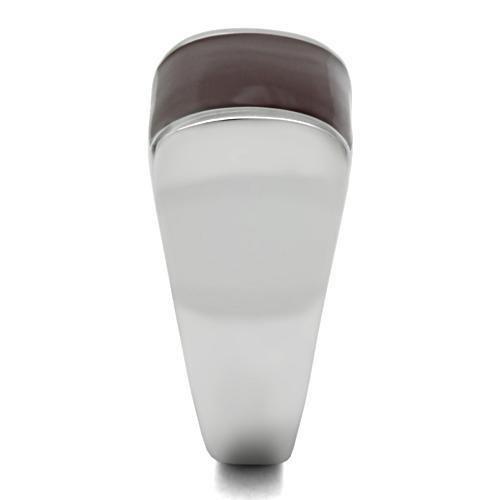 High polished (no plating) Stainless Steel Ring with Epoxy  in Brown