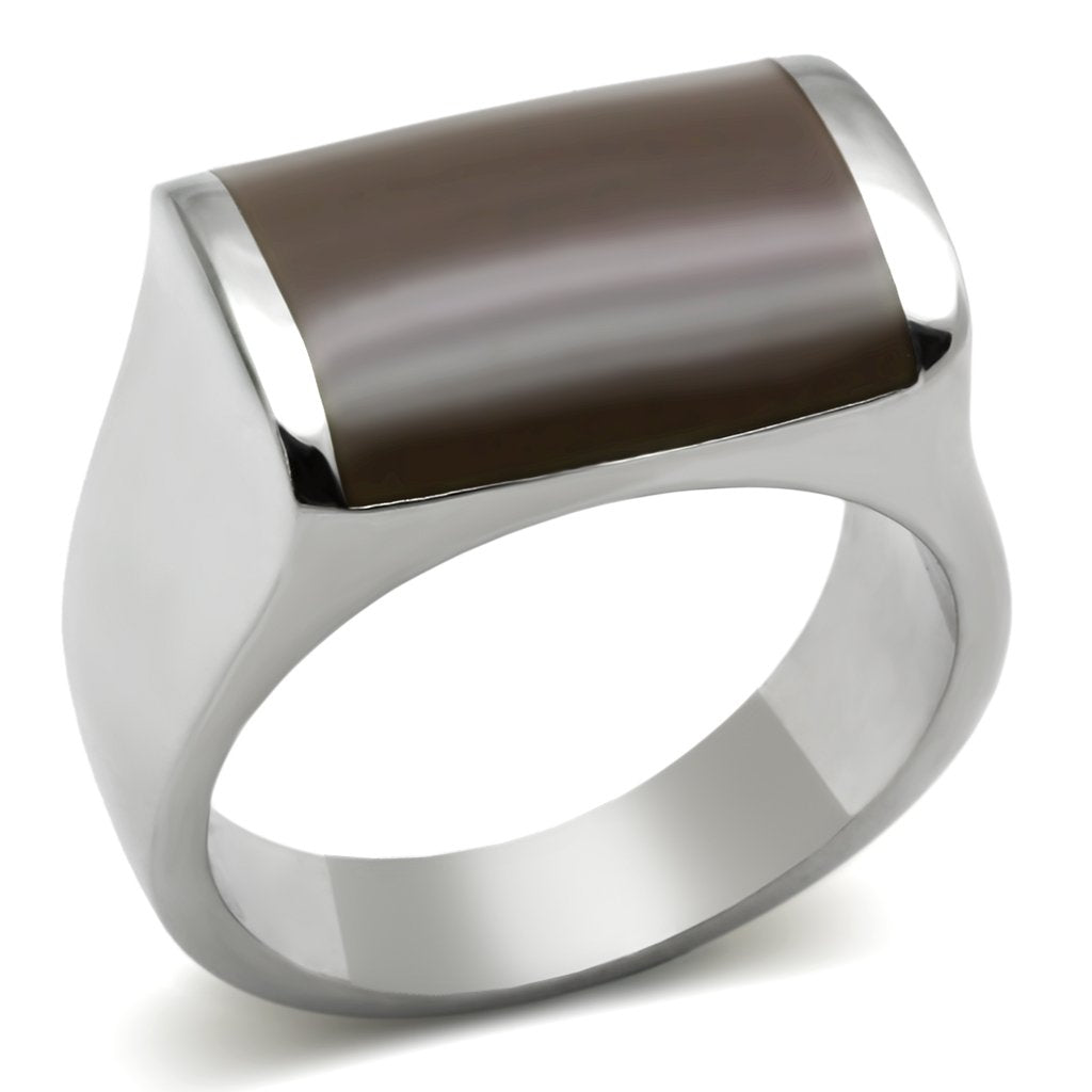 High polished (no plating) Stainless Steel Ring with Epoxy  in Brown
