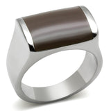 High polished (no plating) Stainless Steel Ring with Epoxy  in Brown