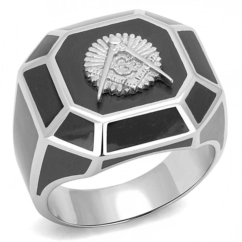 High polished (no plating) Stainless Steel Ring with Epoxy  in Jet