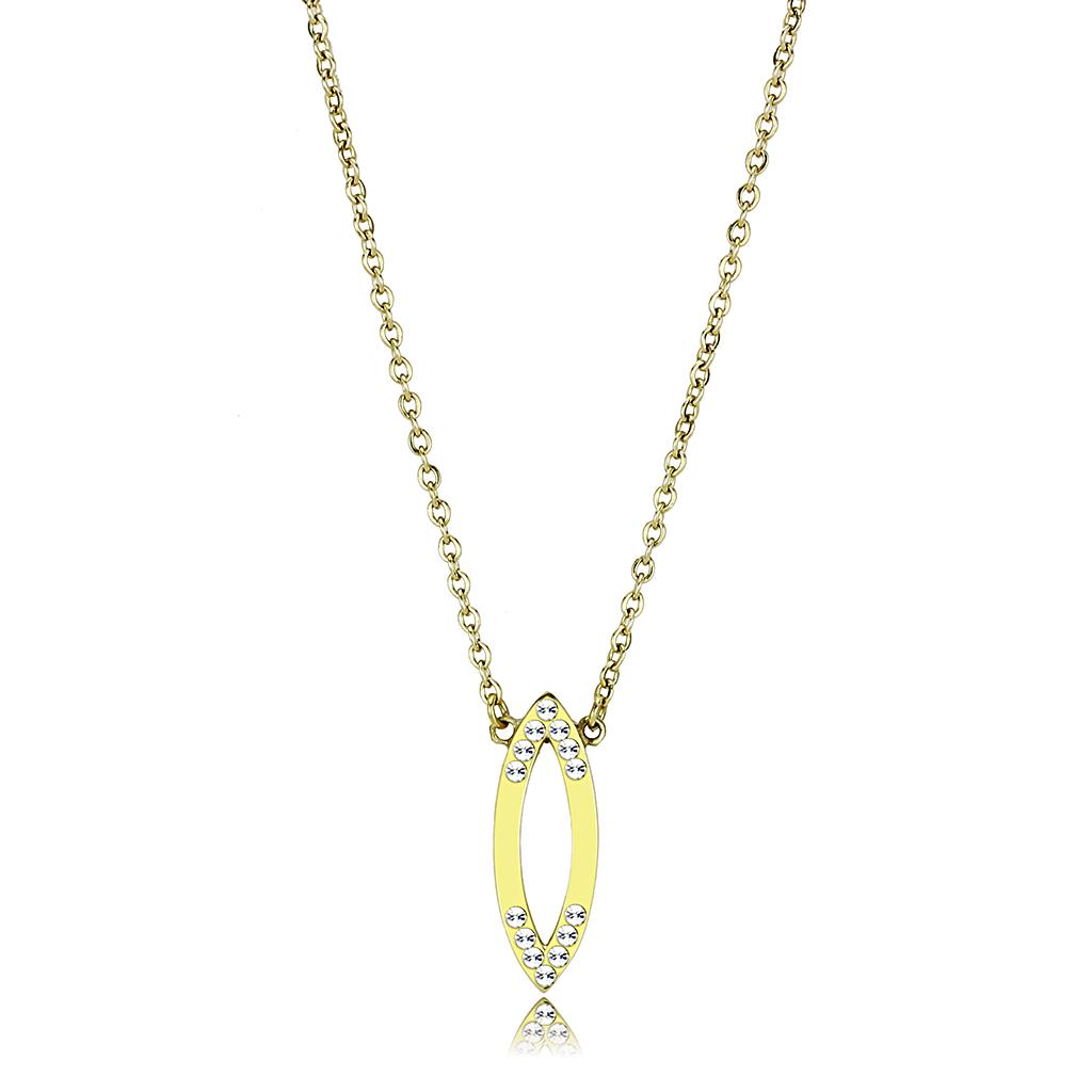 IP Gold(Ion Plating) Stainless Steel Necklace with Top Grade Crystal  in Clear