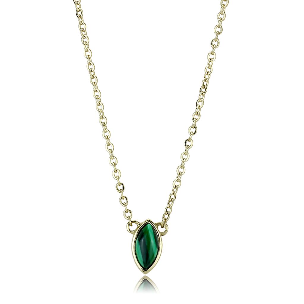 IP Gold(Ion Plating) Stainless Steel Necklace with Synthetic MALACHITE in Emerald