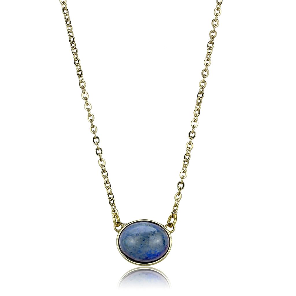 IP Gold(Ion Plating) Stainless Steel Necklace with Precious Stone Lapis in Montana