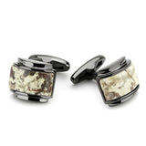 IP Light Black  (IP Gun) Stainless Steel Cufflink with Semi-Precious Oligoclase in Animal pattern