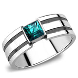 High polished (no plating) Stainless Steel Ring with Top Grade Crystal  in Blue Zircon