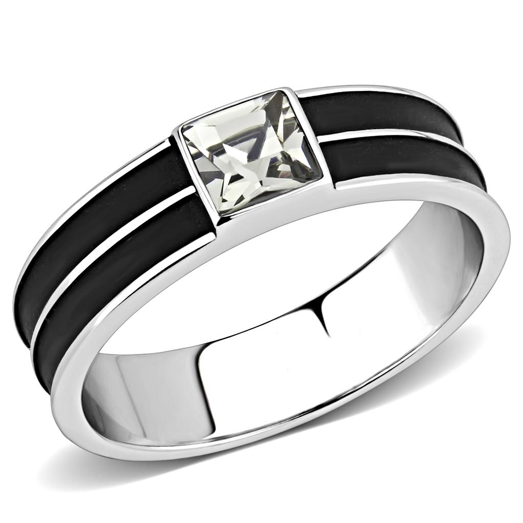 High polished (no plating) Stainless Steel Ring with Top Grade Crystal  in Black Diamond