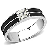 High polished (no plating) Stainless Steel Ring with Top Grade Crystal  in Black Diamond