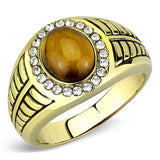 IP Gold(Ion Plating) Stainless Steel Ring with Synthetic Tiger Eye in Topaz