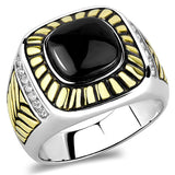 Two-Tone IP Gold (Ion Plating) Stainless Steel Ring with Synthetic Onyx in Jet