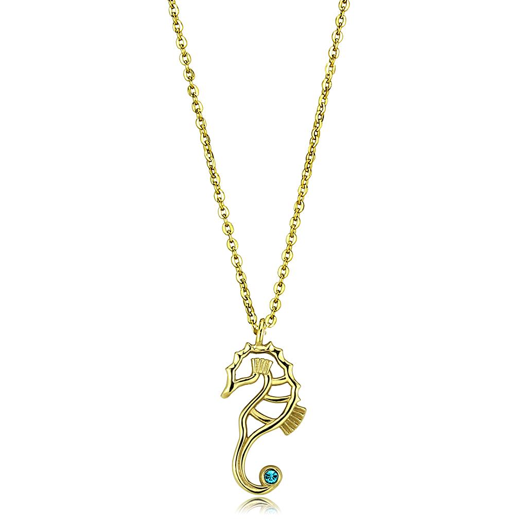 IP Gold(Ion Plating) Stainless Steel Necklace with Top Grade Crystal  in Blue Zircon