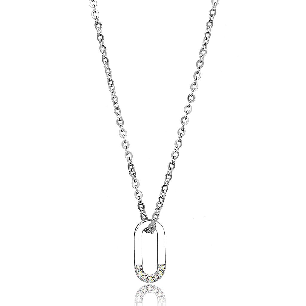 High polished (no plating) Stainless Steel Necklace with Top Grade Crystal  in White AB
