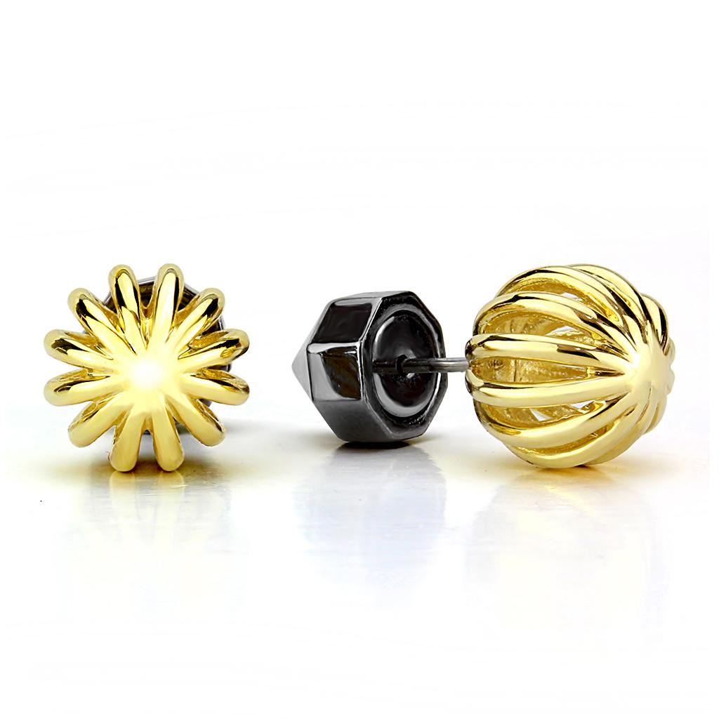 IP Gold+ IP Black (Ion Plating) Stainless Steel Earrings with No Stone