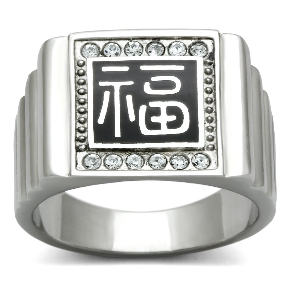 High polished (no plating) Stainless Steel Ring with Top Grade Crystal  in Clear