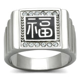 High polished (no plating) Stainless Steel Ring with Top Grade Crystal  in Clear