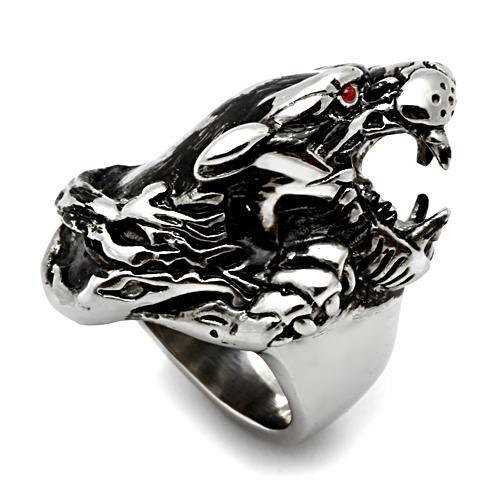 High polished (no plating) Stainless Steel Ring with Top Grade Crystal  in Ruby