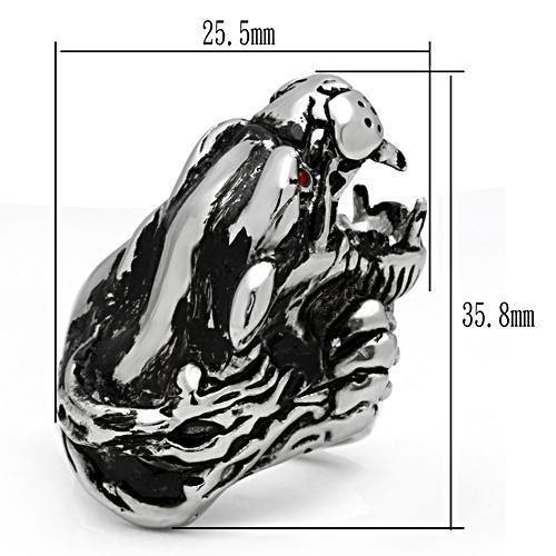 High polished (no plating) Stainless Steel Ring with Top Grade Crystal  in Ruby
