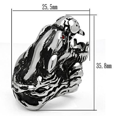 High polished (no plating) Stainless Steel Ring with Top Grade Crystal  in Ruby