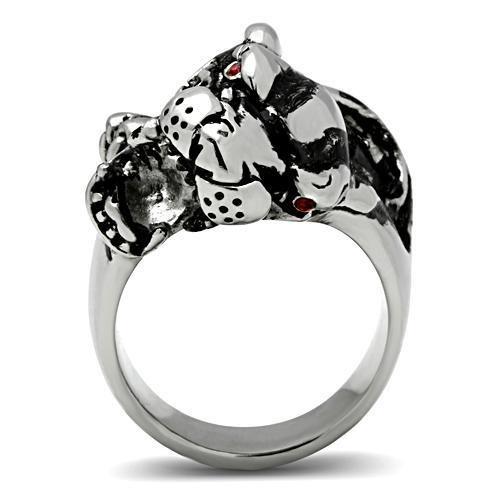 High polished (no plating) Stainless Steel Ring with Top Grade Crystal  in Ruby