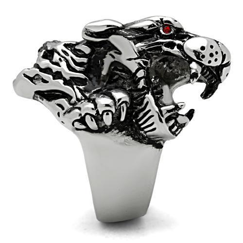 High polished (no plating) Stainless Steel Ring with Top Grade Crystal  in Ruby