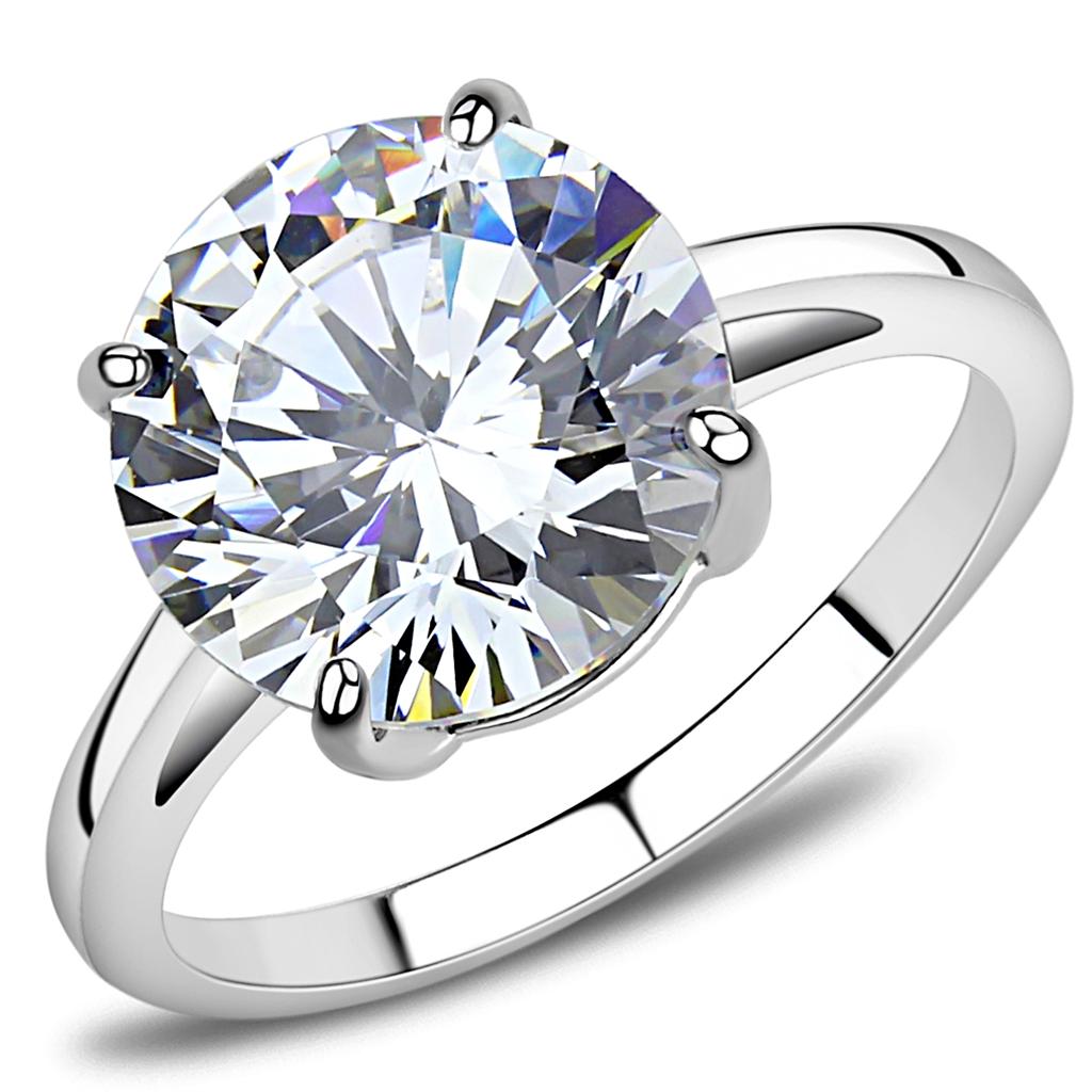 High polished (no plating) Stainless Steel Ring with AAA Grade CZ  in Clear