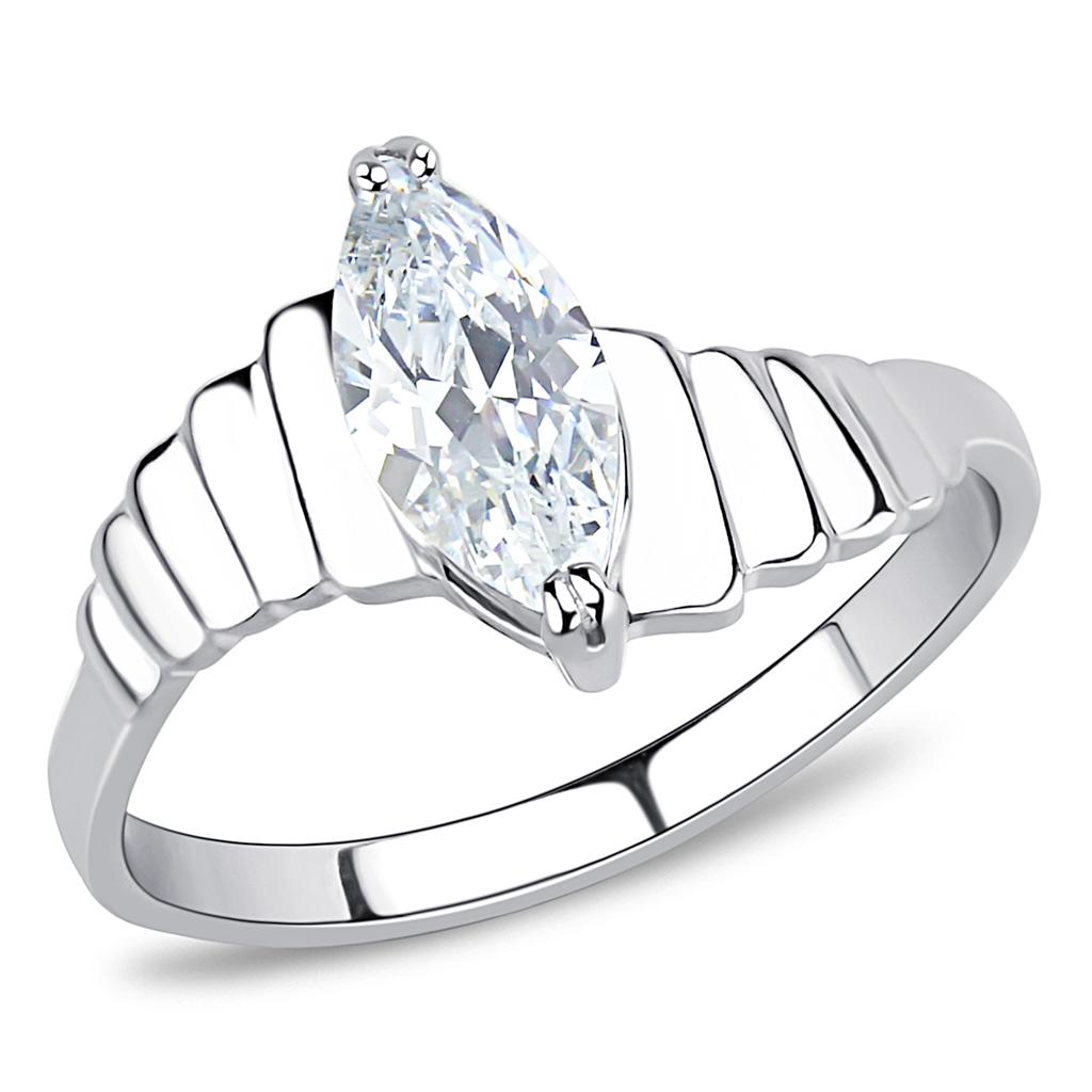 High polished (no plating) Stainless Steel Ring with AAA Grade CZ  in Clear