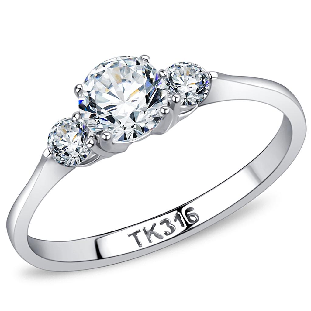 High polished (no plating) Stainless Steel Ring with AAA Grade CZ  in Clear