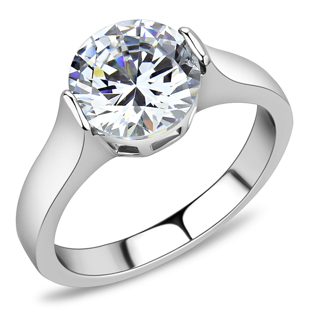 High polished (no plating) Stainless Steel Ring with AAA Grade CZ  in Clear