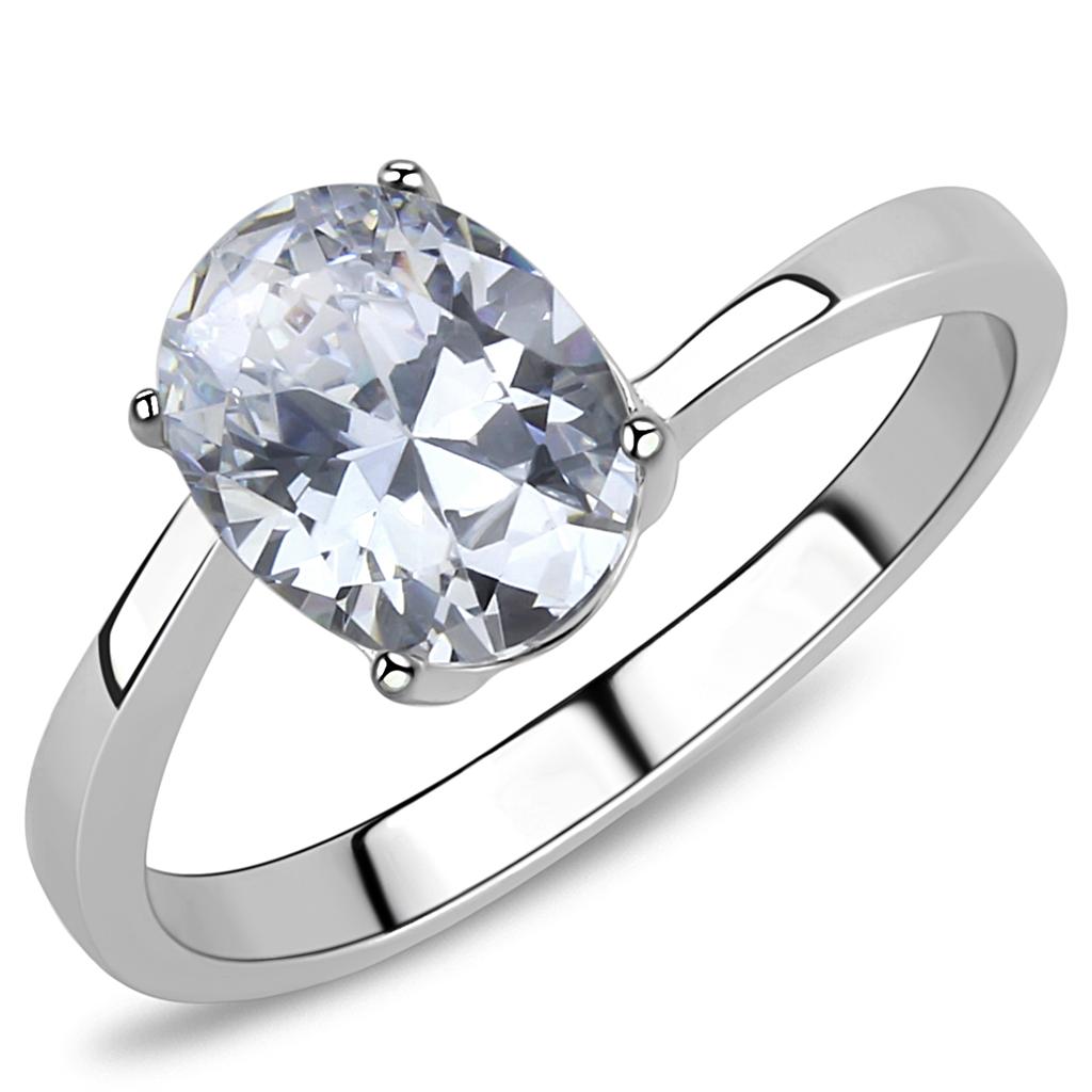 High polished (no plating) Stainless Steel Ring with AAA Grade CZ  in Clear