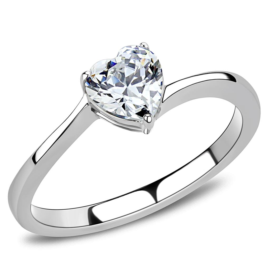High polished (no plating) Stainless Steel Ring with AAA Grade CZ  in Clear