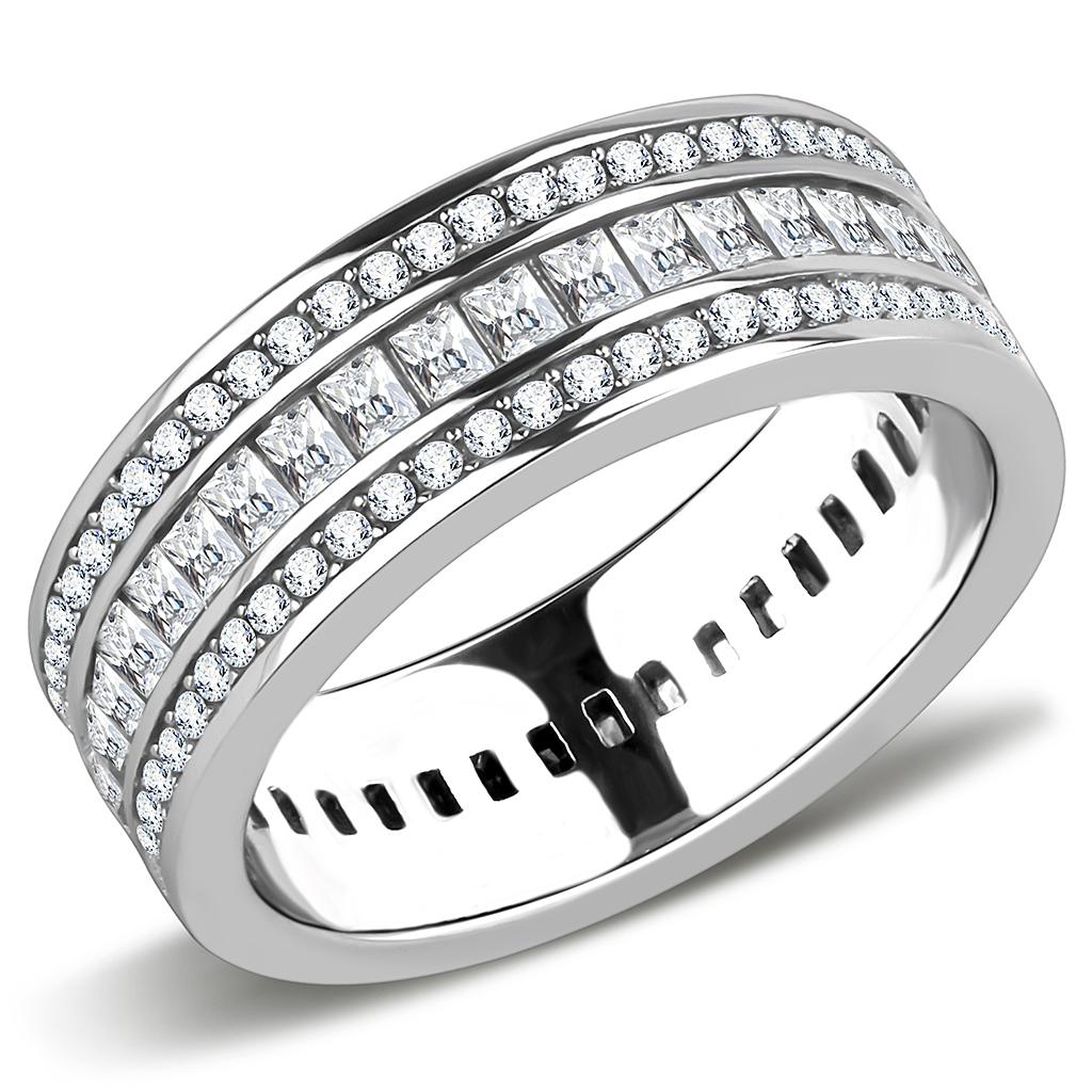 High polished (no plating) Stainless Steel Ring with AAA Grade CZ  in Clear