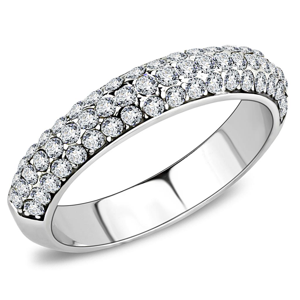 High polished (no plating) Stainless Steel Ring with Top Grade Crystal  in Clear