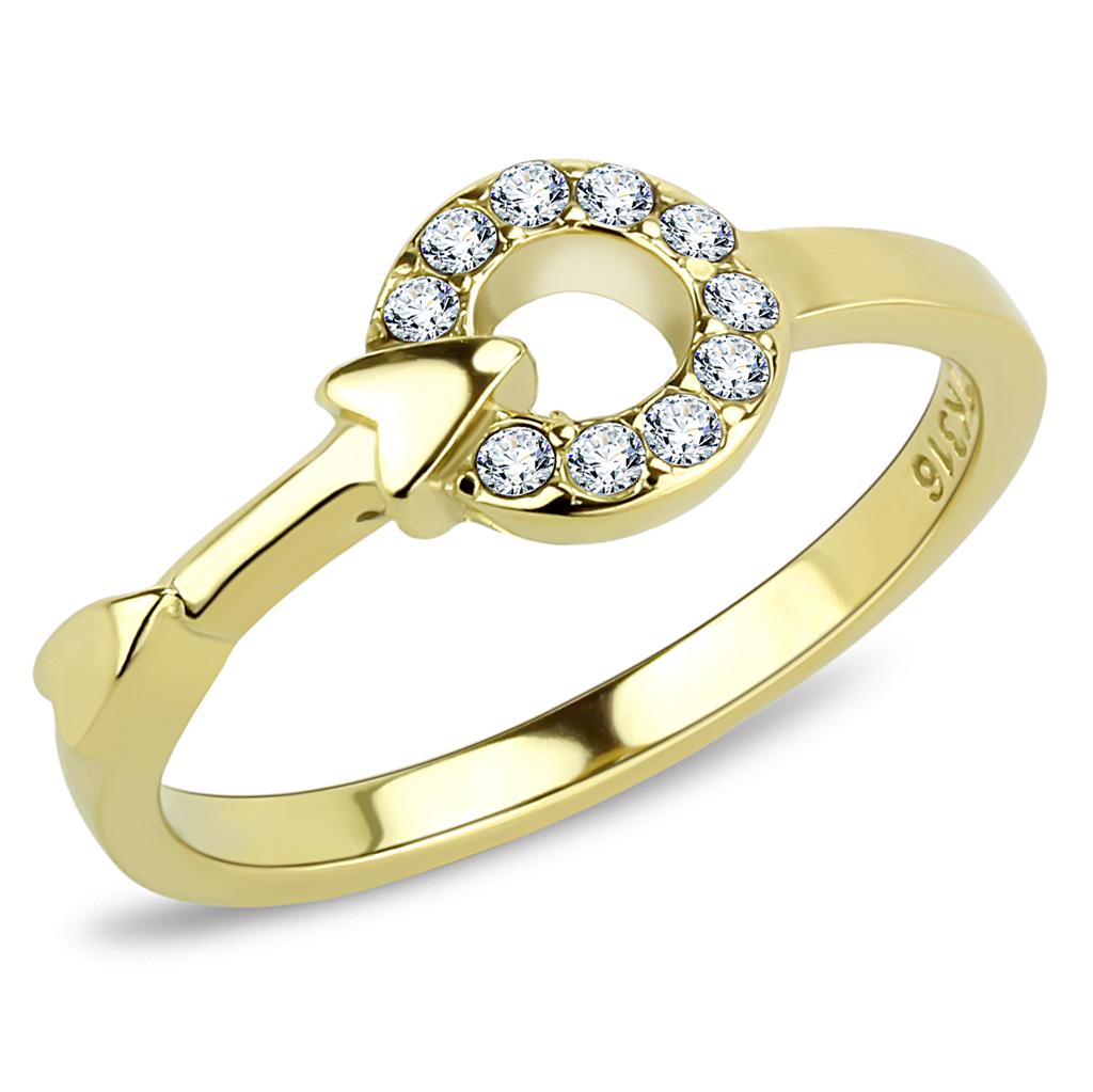 IP Gold(Ion Plating) Stainless Steel Ring with Top Grade Crystal  in Clear