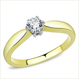 Two-Tone IP Gold (Ion Plating) Stainless Steel Ring with AAA Grade CZ  in Clear