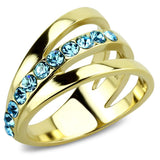 IP Gold(Ion Plating) Stainless Steel Ring with Top Grade Crystal  in Sea Blue