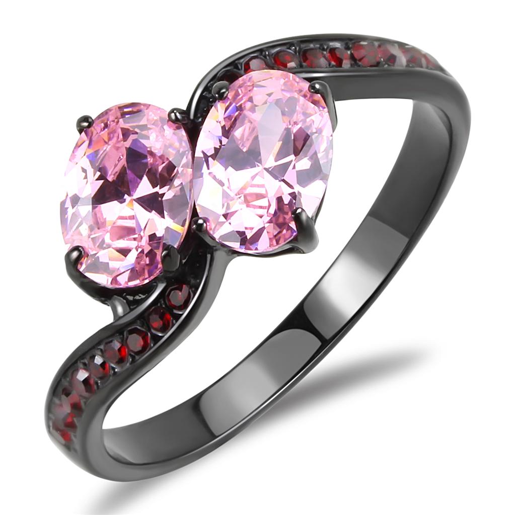 IP Black(Ion Plating) Stainless Steel Ring with AAA Grade CZ  in Rose