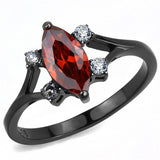 IP Black(Ion Plating) Stainless Steel Ring with AAA Grade CZ  in Garnet
