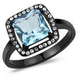 IP Black(Ion Plating) Stainless Steel Ring with Synthetic Synthetic Glass in Sea Blue