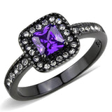 IP Black(Ion Plating) Stainless Steel Ring with AAA Grade CZ  in Tanzanite