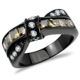 IP Black(Ion Plating) Stainless Steel Ring with Synthetic Synthetic Glass in Brown