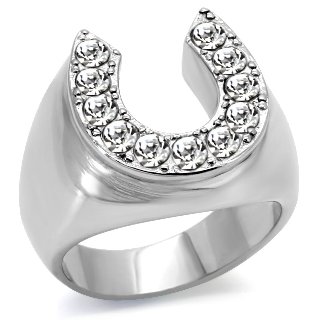 High polished (no plating) Stainless Steel Ring with Top Grade Crystal  in Clear
